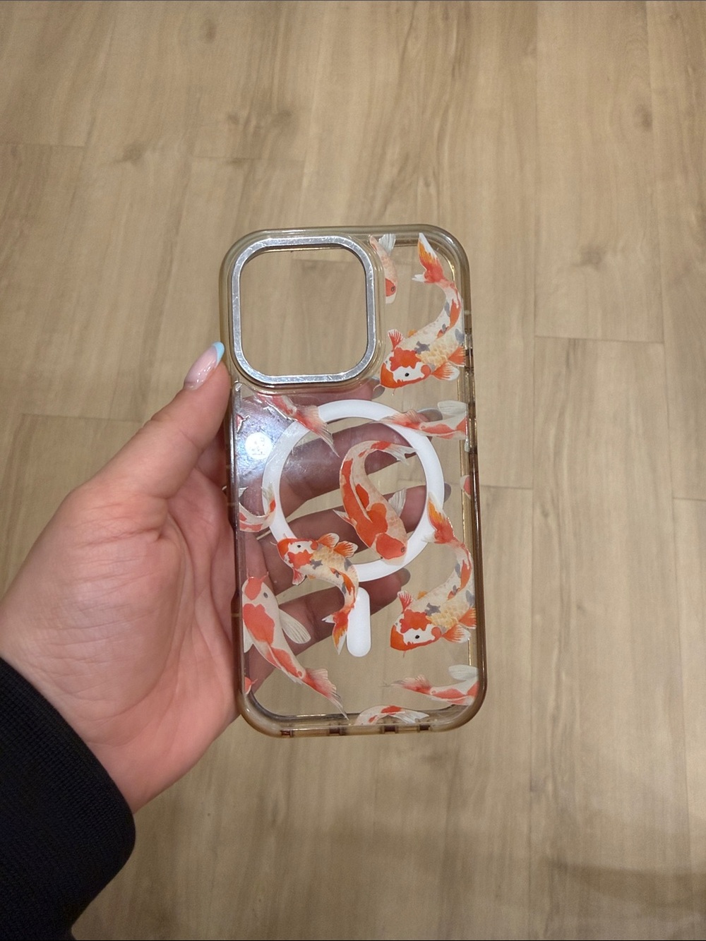 Clear Koi Fish iPhone 16 Pro Case with Ring Grip - Orange and White